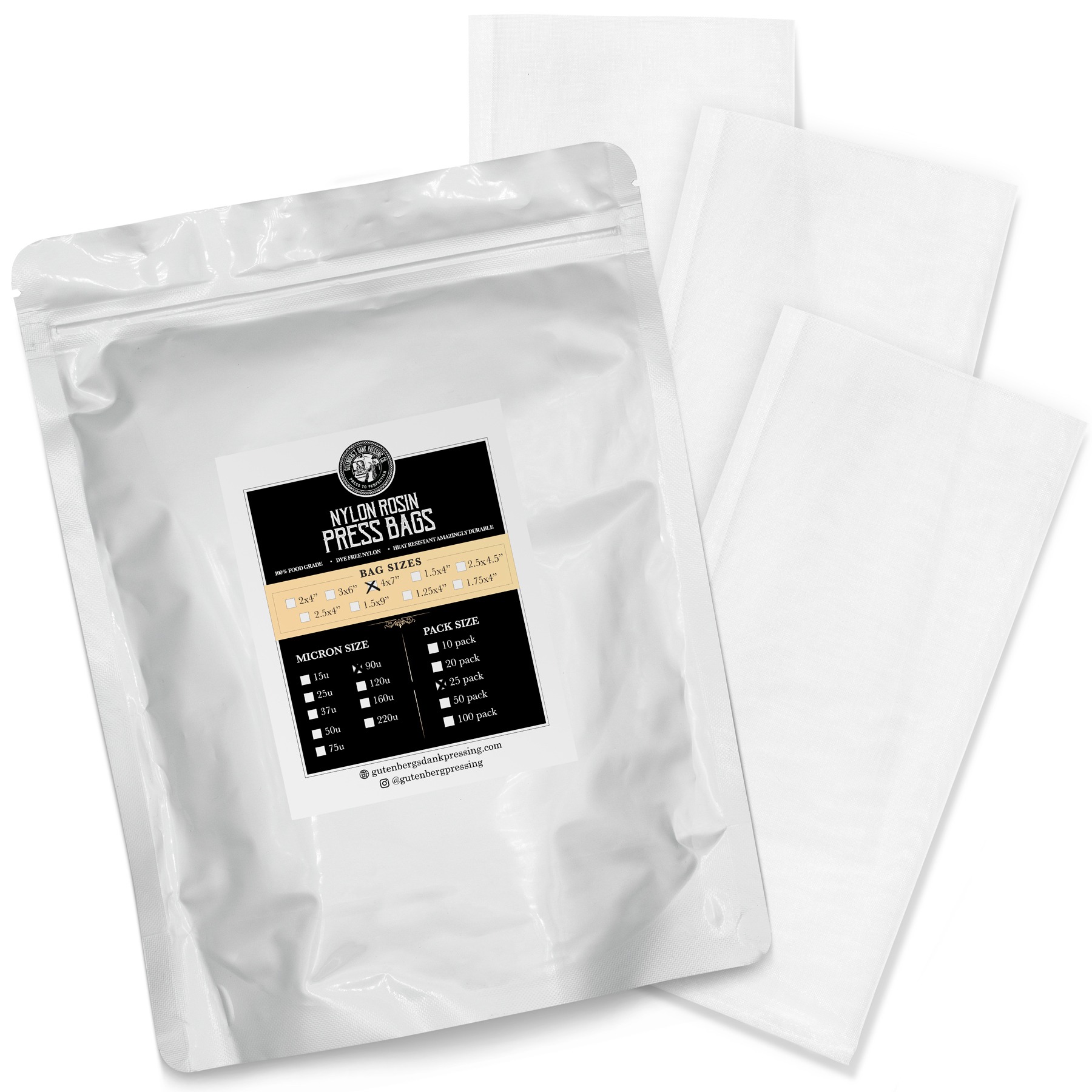 4x7 inch rosin press bags 90u 25 pack